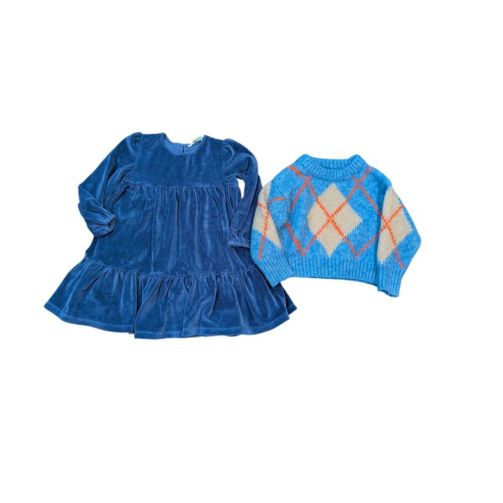Girl Mini Boden Velour Dress Zara Argyle Sweater 6/7